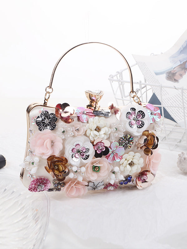 Chains Rhine Stones Three-Dimensional Flower Handbags
