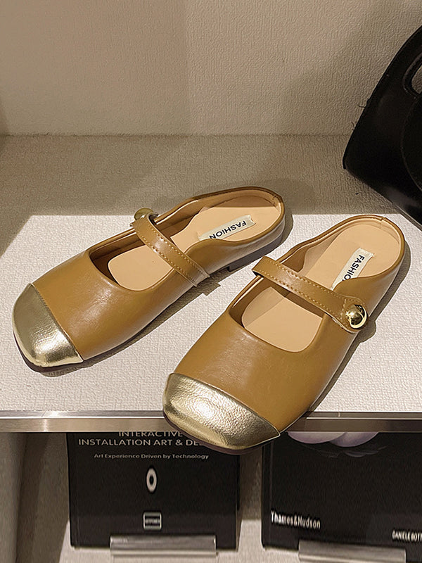 Contrast Color Shallow Cut Split-Joint Square-Toe Slippers&Mules Mary Janes Flats