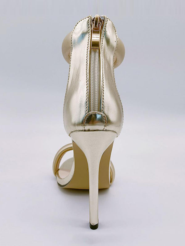 Solid Color Zipper Peep Toe Stilettos Pumps Sandals