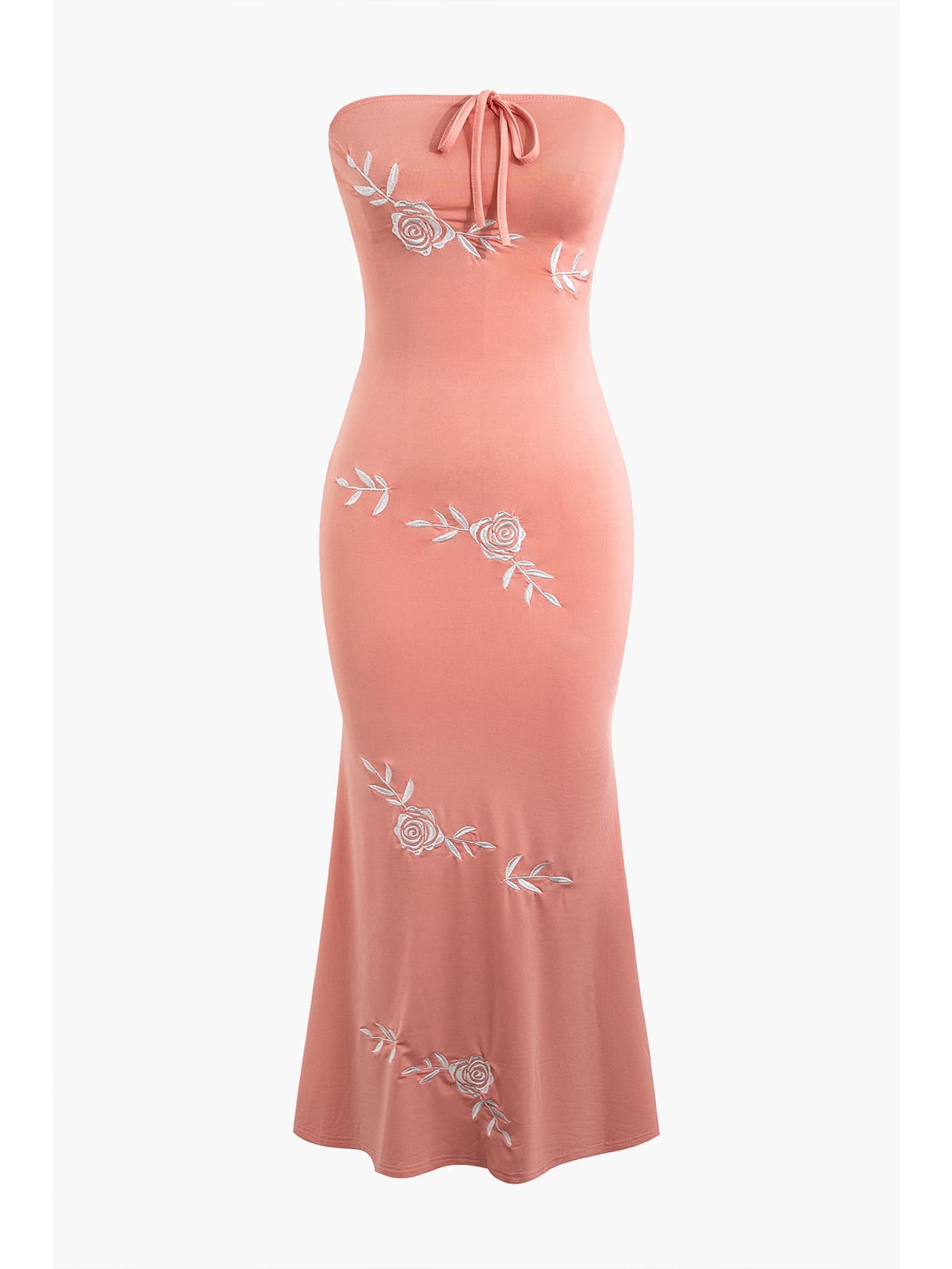 Floral Embroidered Strapless Maxi Dress