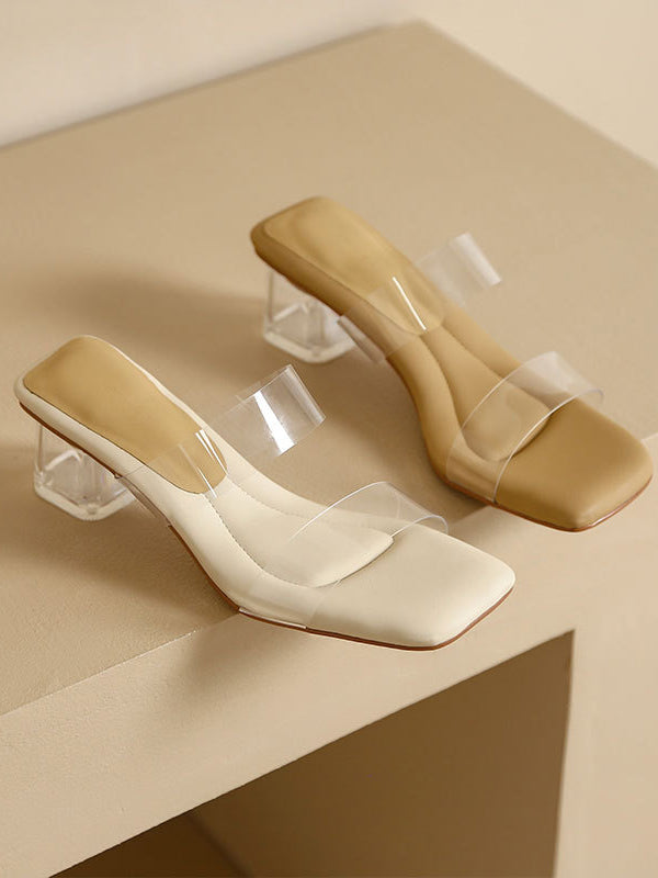 Open Toe Split-Joint Square-Toe Transparent Slippers Pumps Sandals