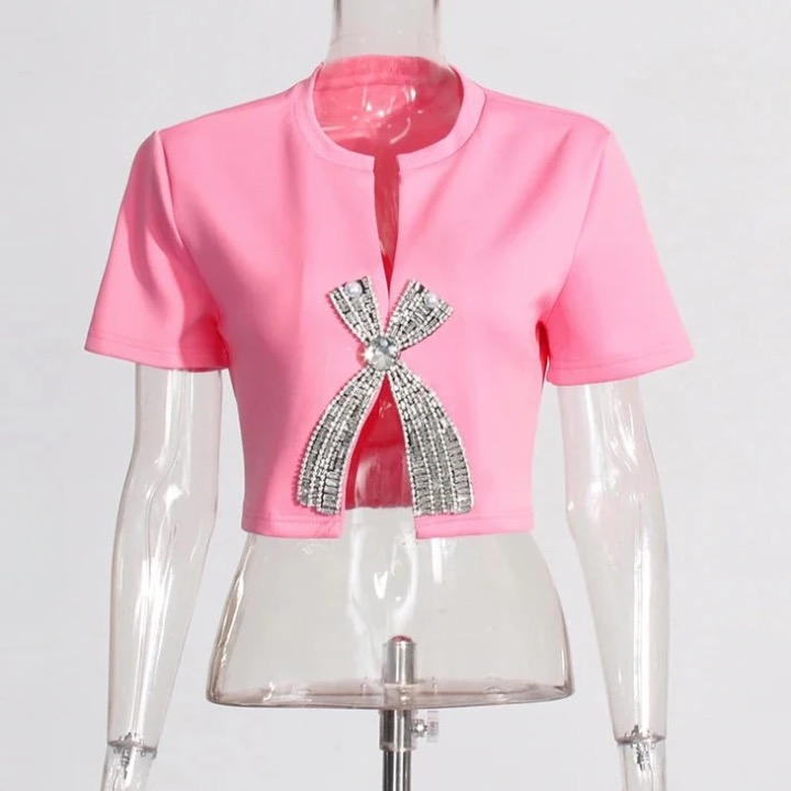 Lana Crystal Bow Embellished Crop Top