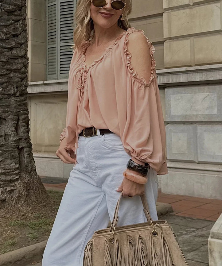 Summer Versatile V-neck Lace-up Chiffon Blouse