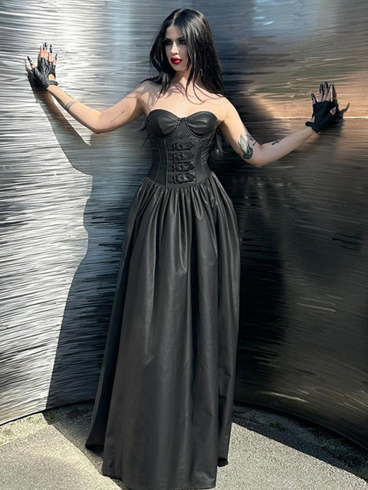 Tube Top Leather Buckle Vintage Backless Strapless Harajuku E-Girls 90s Streetwear Club Dress