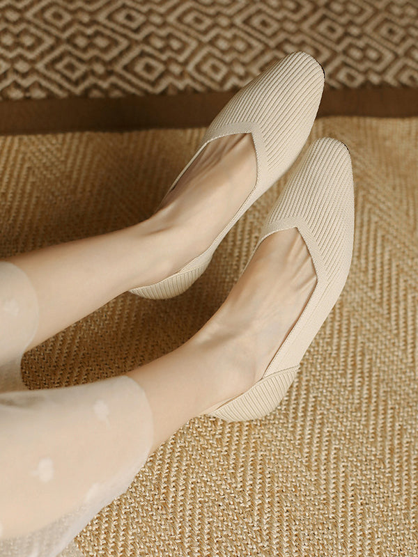 Solid Color Square-Toe Shoes Flats