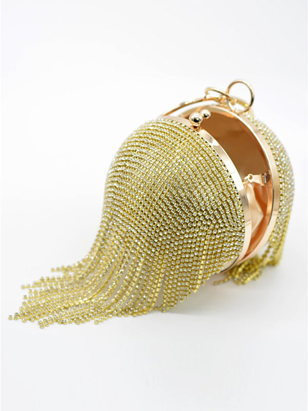 Geometric Rhine Stones Solid Color Tasseled Handbags