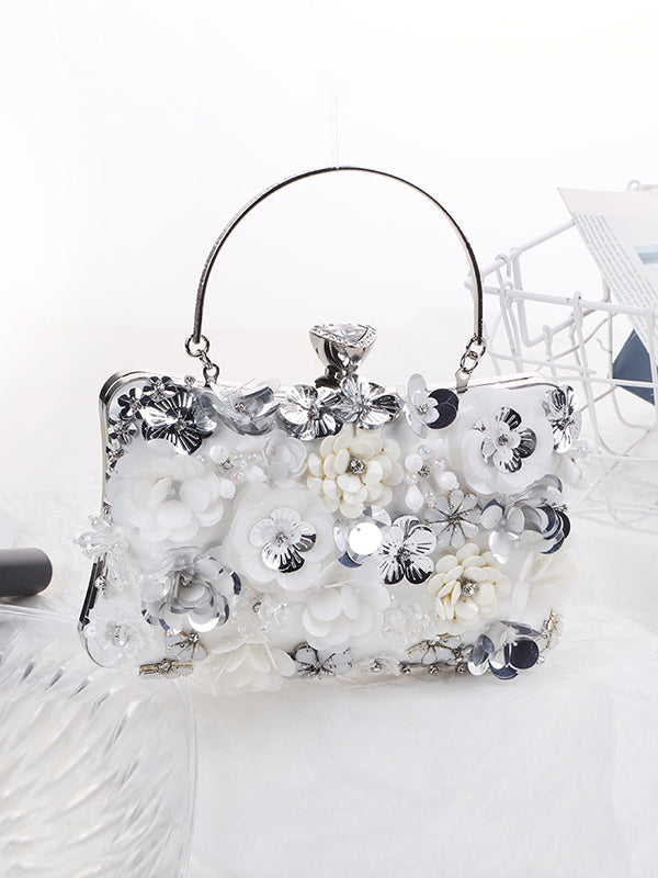 Chains Rhine Stones Three-Dimensional Flower Handbags