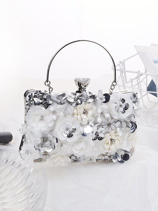 Chains Rhine Stones Three-Dimensional Flower Handbags