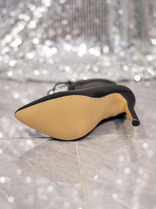 Hollow Pointed-Toe Solid Color Tied Zipper Stilettos Boots
