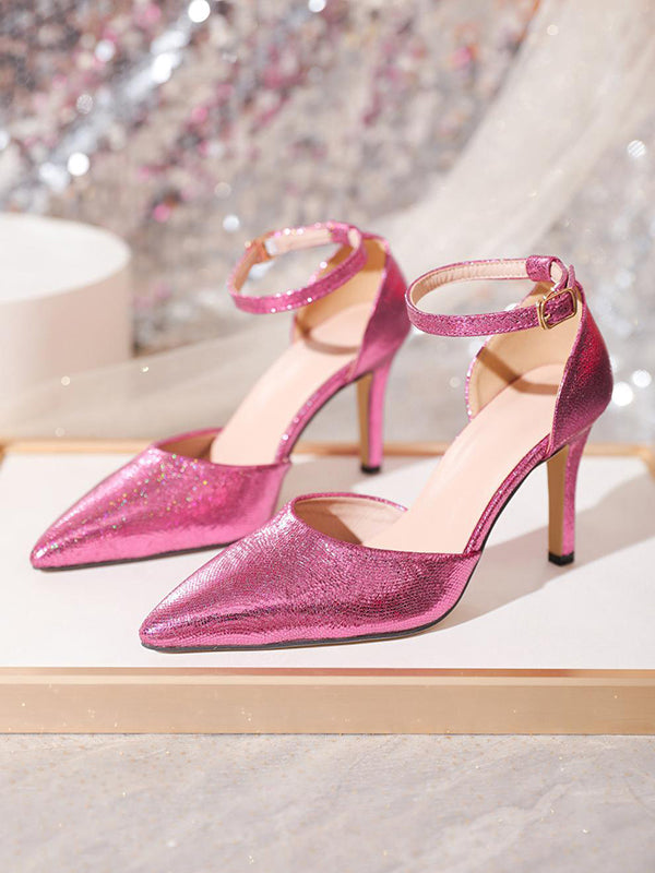 Buckle Pointed-Toe Solid Color Stilettos Sandals Pumps