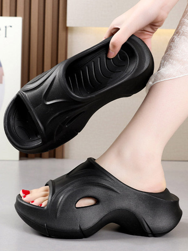 Hollow Solid Color Platform Shoes Slippers
