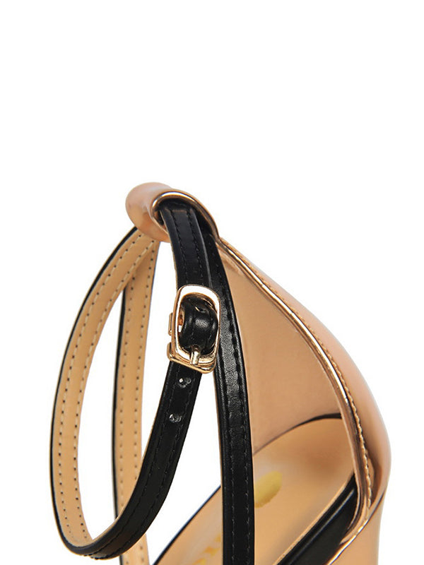 Belt Buckle Open Toe Shiny Split-Joint Sandals Pumps Sandals