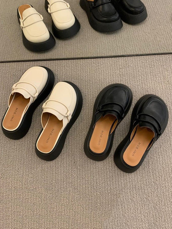 Round-Toe Loafers Platform Shoes Slippers&Mules