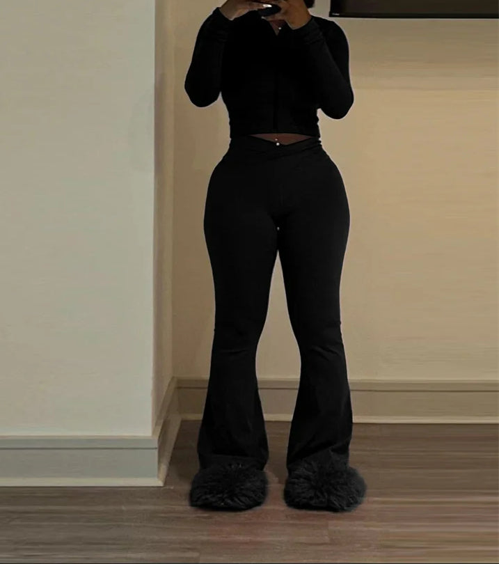 Flared Sleeve Crop Pants Knit Set