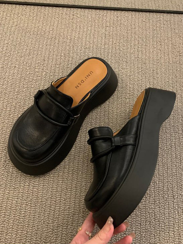 Round-Toe Loafers Platform Shoes Slippers&Mules