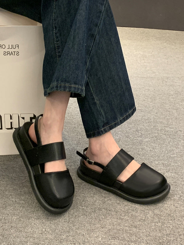 Belt Buckle Hollow Round-Toe Split-Joint Wedges & Flatform Sandals