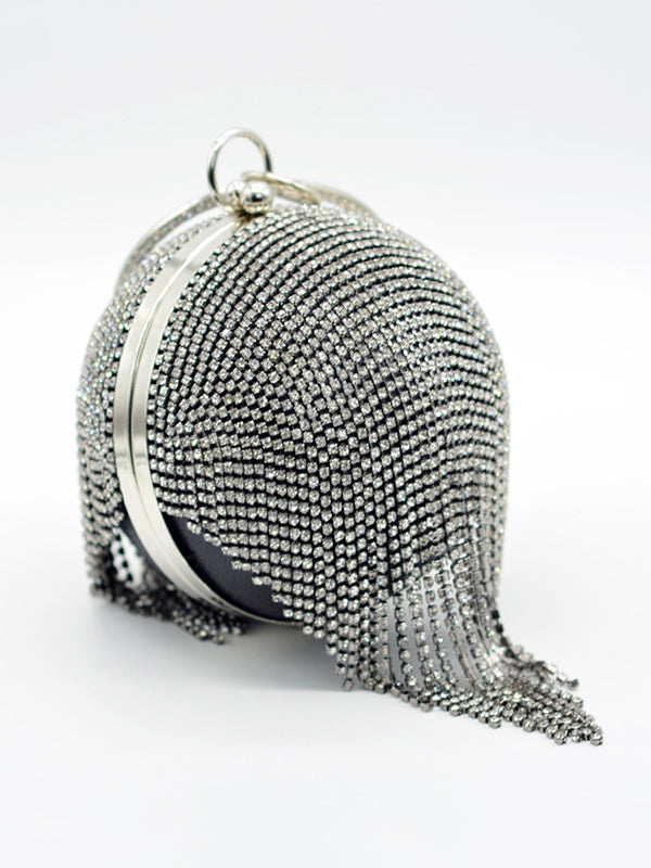 Geometric Rhine Stones Solid Color Tasseled Handbags