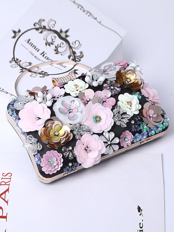 Chains Rhine Stones Three-Dimensional Flower Handbags