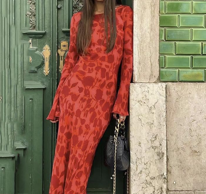 Y2K Vintage Round Collar Slim Floral Dress