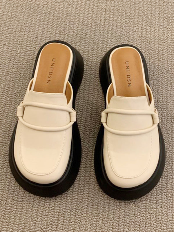 Round-Toe Loafers Platform Shoes Slippers&Mules