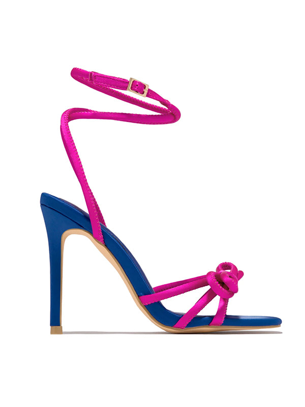 Bowknot Contrast Color Square Stilettos Pumps Sandals