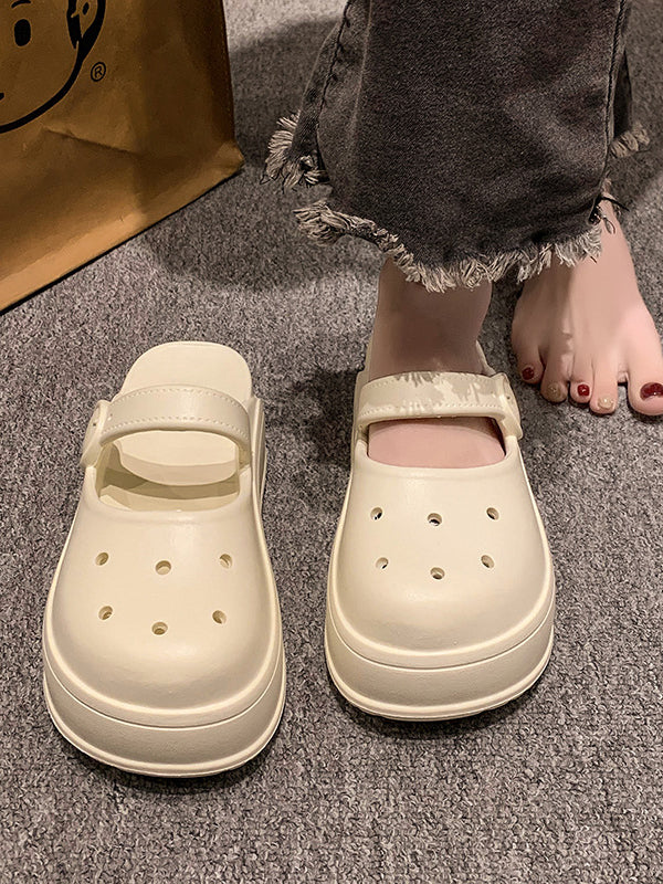 Hollow Round-Toe Solid Color Slippers Sandals