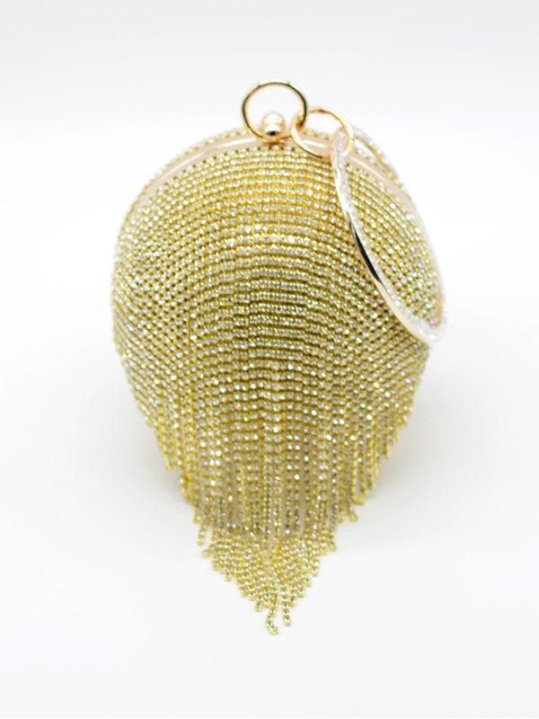 Geometric Rhine Stones Solid Color Tasseled Handbags