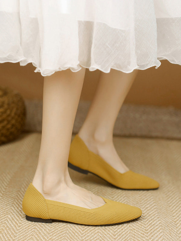 Solid Color Square-Toe Shoes Flats