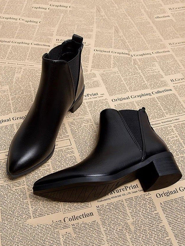 Elasticity Pointed-Toe Solid Color Split-Joint Chelsea Boots Boots