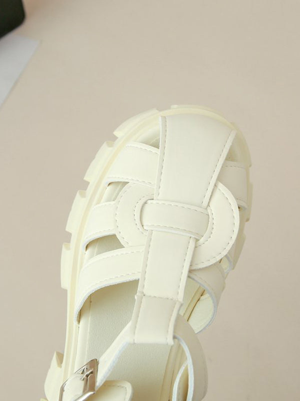 Belt Buckle Hollow Round-Toe Split-Joint Sandals Platform Shoes Gladiators
