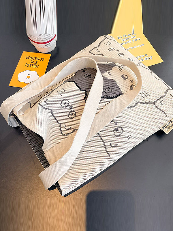 Contrast Color Split-Joint Woven Handbag Bags