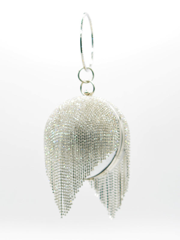 Geometric Rhine Stones Solid Color Tasseled Handbags