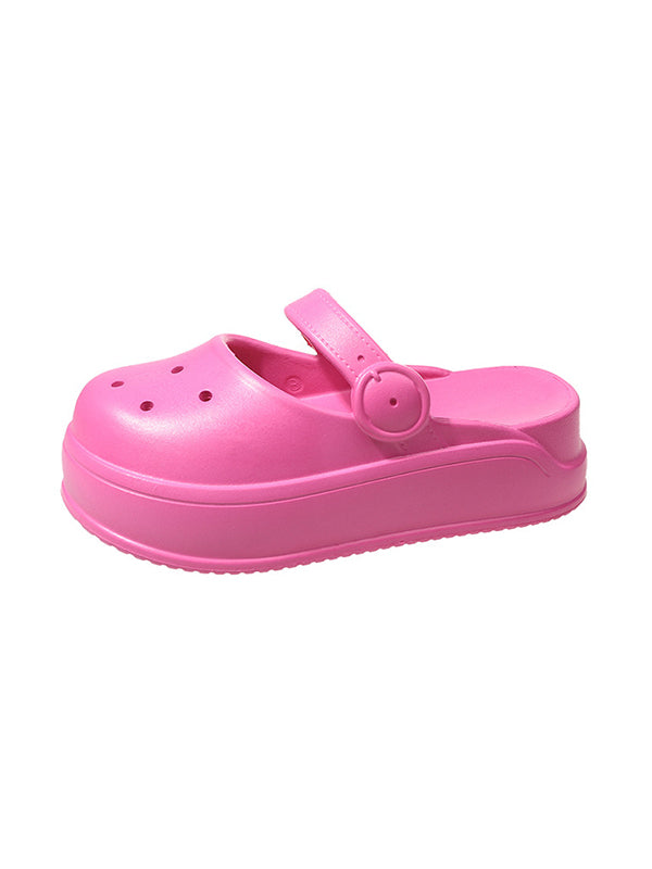 Hollow Round-Toe Solid Color Slippers Sandals