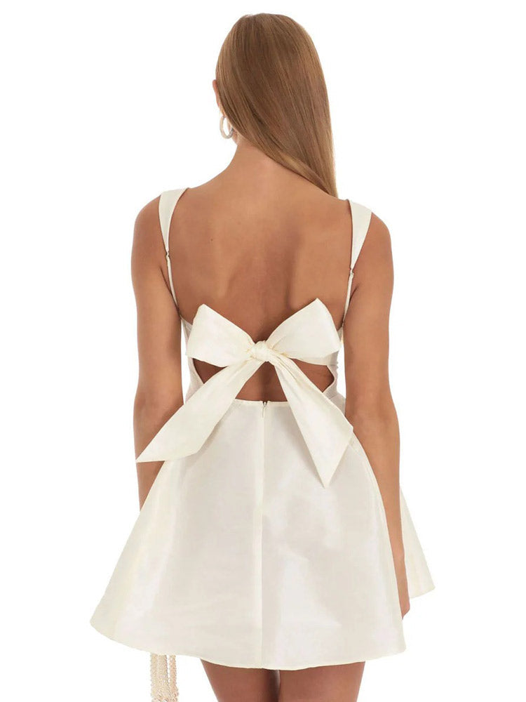 A-Line Satin Mini Dress with Open Back