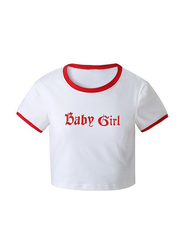 White Y2k Baby Girl Short Sleeve Crop Top