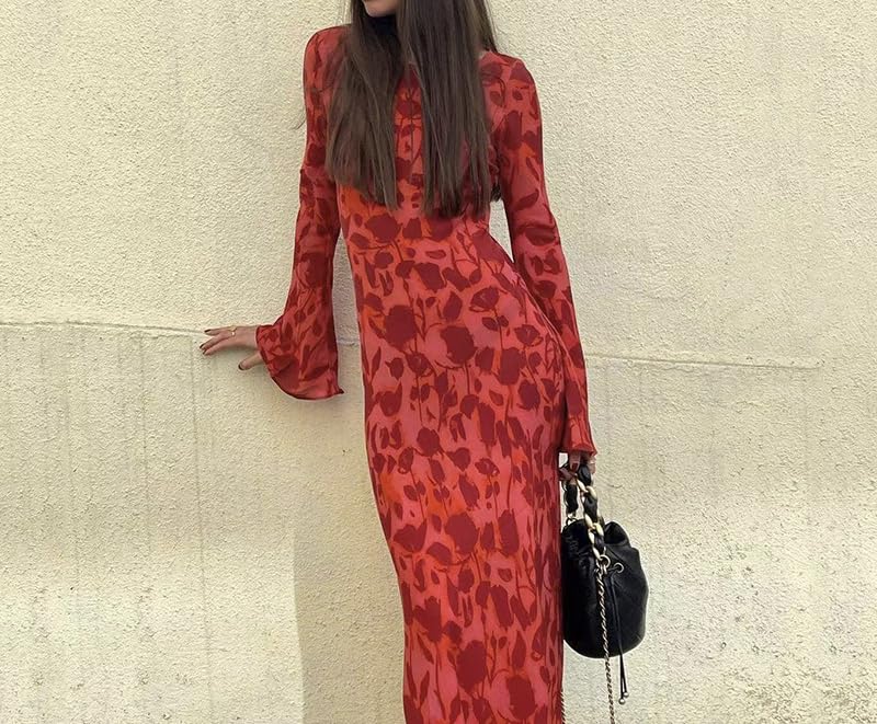 Y2K Vintage Round Collar Slim Floral Dress