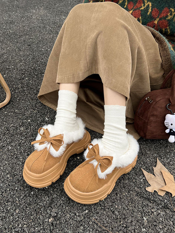 Bowknot Round-Toe Split-Joint Slippers&Mules Platform Shoes