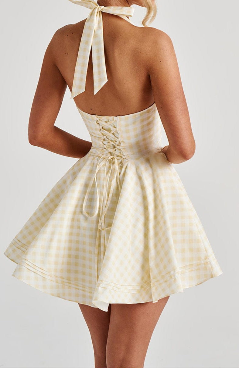 Filippina Mini Dress - Lemon Gingham