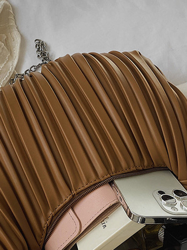 Pleated Split-Joint Zipper Shoulder Bags Handbags Bags Accessories