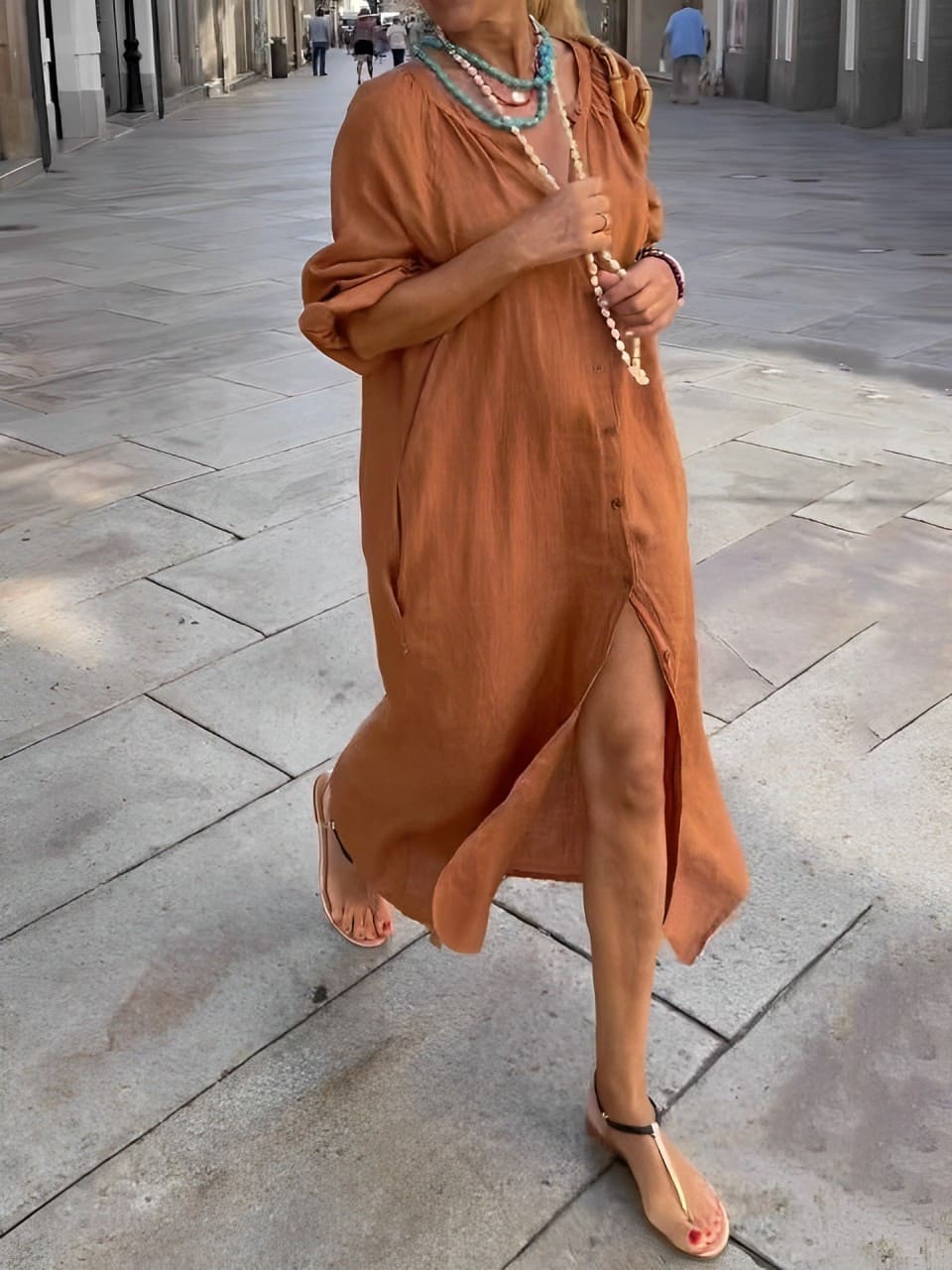 Burnt Orange Button Up Dress