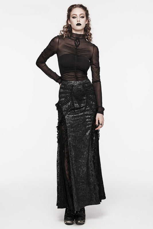 Women's Gorgeous Textured Gothic Midi Party Club Decoration Lace Splicing Long Skirt