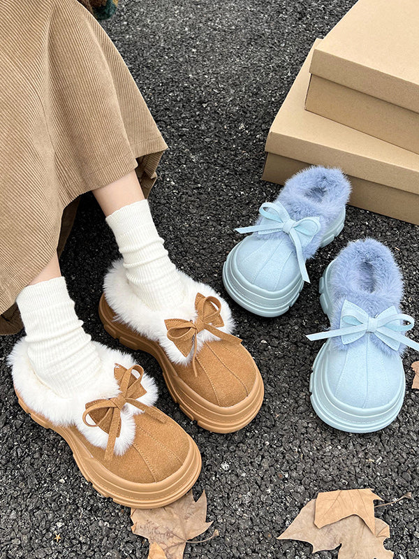Bowknot Round-Toe Split-Joint Slippers&Mules Platform Shoes