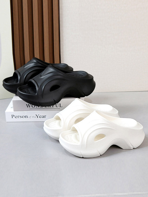 Hollow Solid Color Platform Shoes Slippers