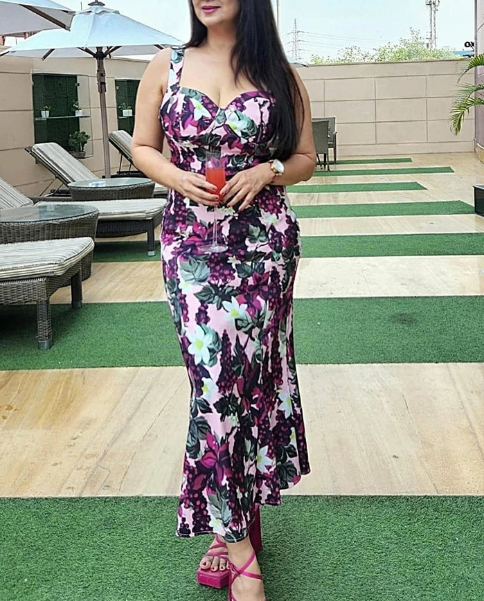 Floral Fishtail Sleeveless Midi Dress