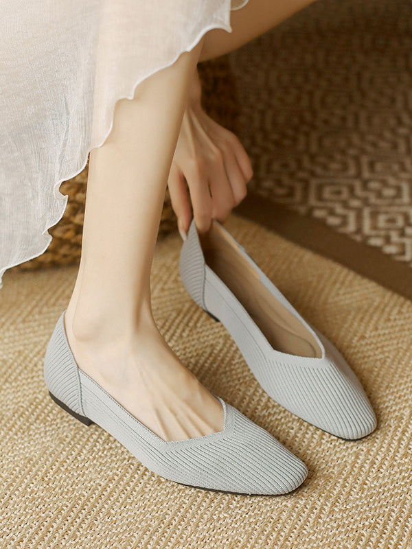 Solid Color Square-Toe Shoes Flats