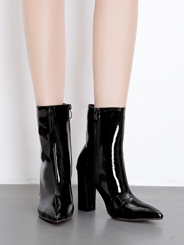 Pointed-Toe Shiny Split-Joint Pumps Boots