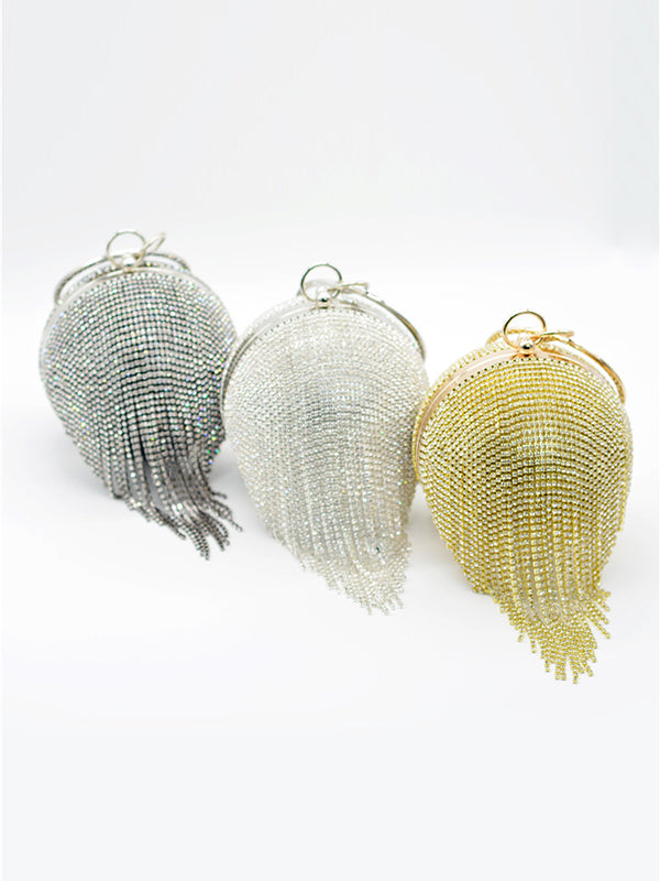 Geometric Rhine Stones Solid Color Tasseled Handbags