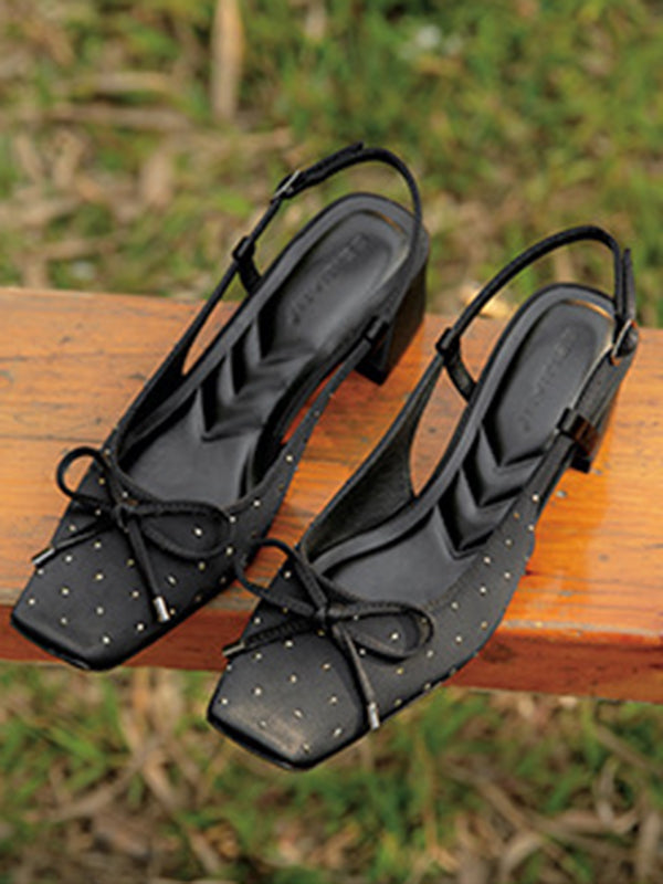 Belt Buckle Rhinestone Split-Joint Square-Toe Sling Shoes Pumps