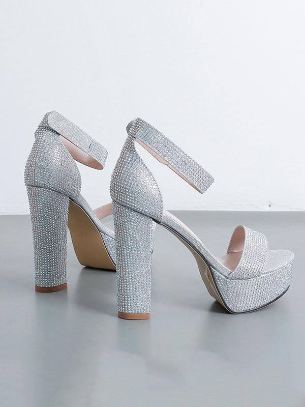 Rhine Stones Chunky Shoes Pumps Sandals