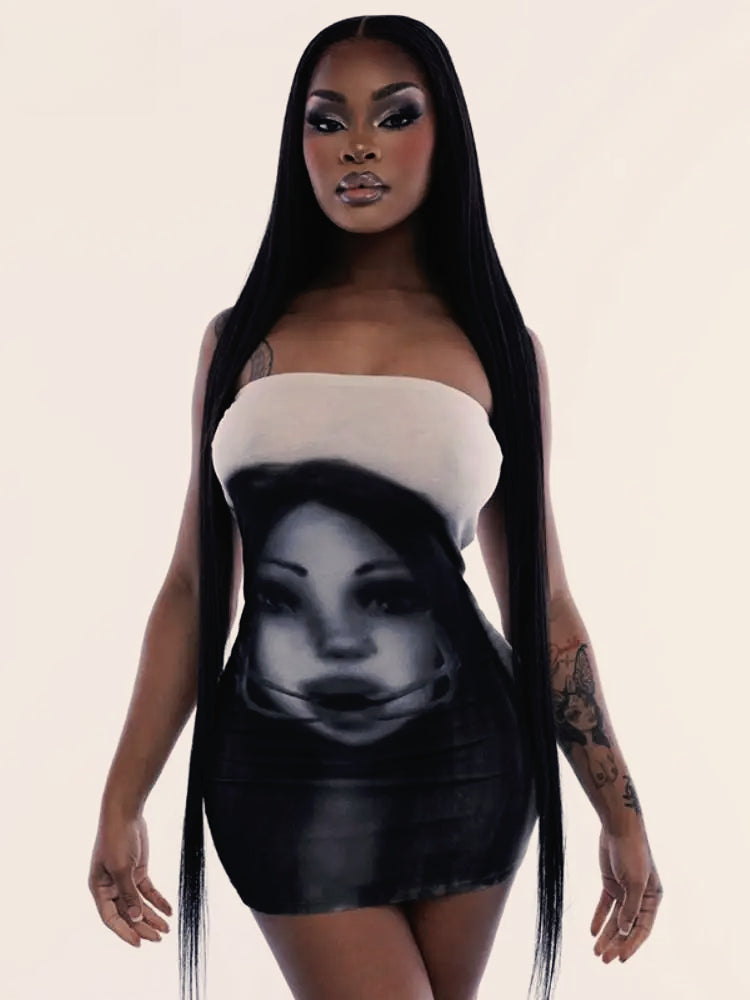 3D Print Backless Strapless Party Dress